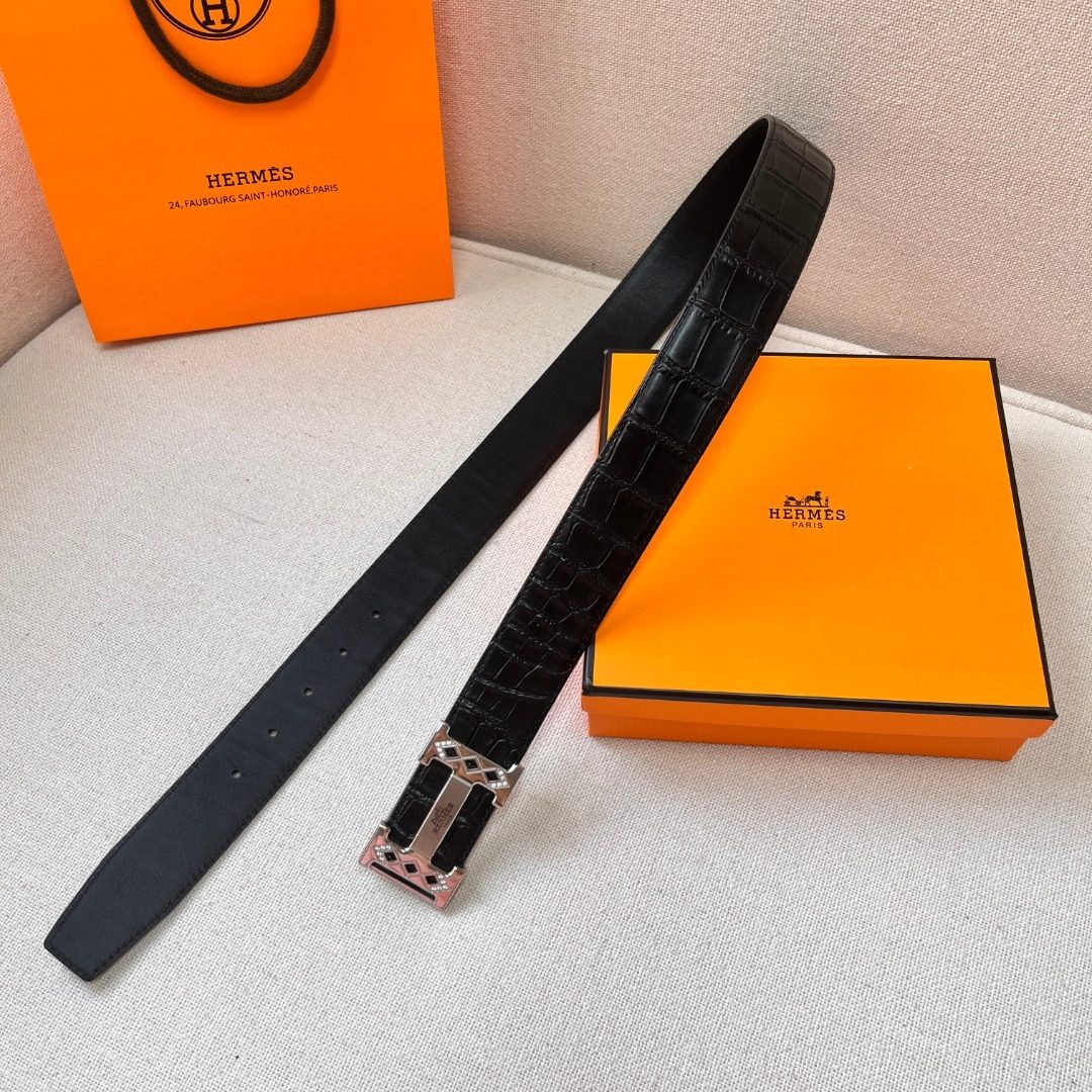 Hermès Crocodile Leather Reversible Belt