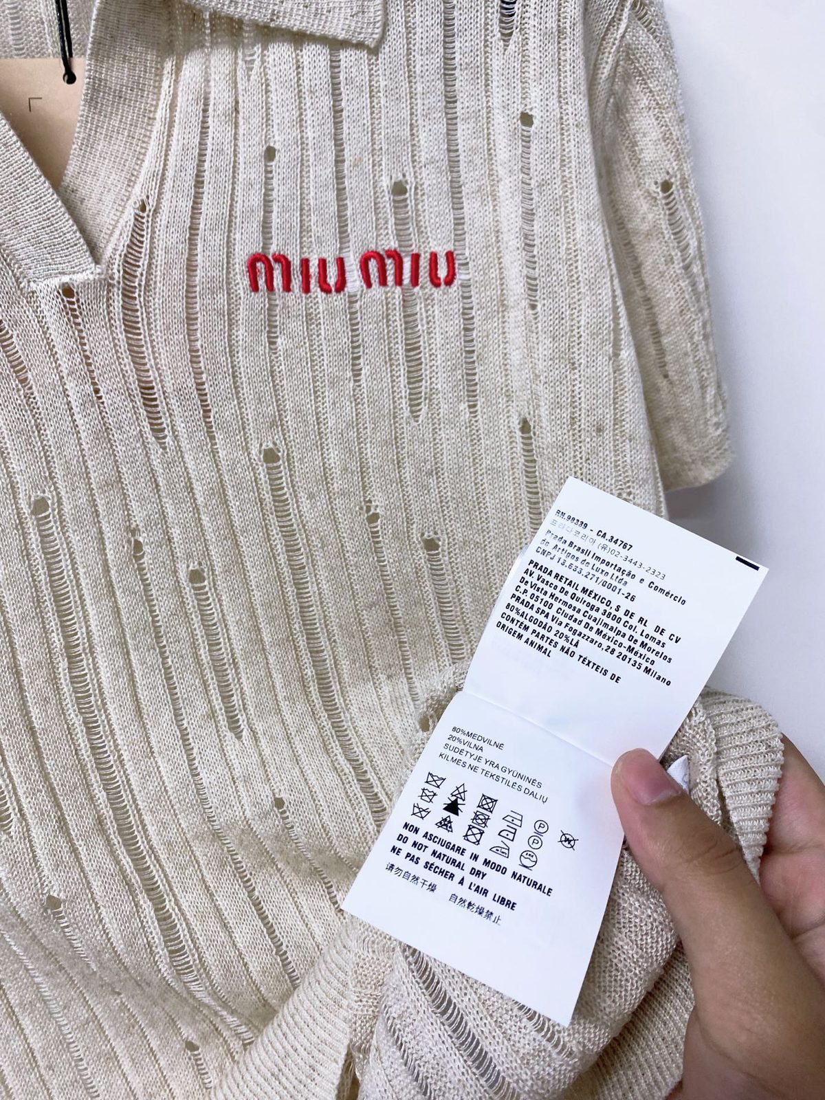 Miu Miu Ribbed Knit Polo Shirt Cream