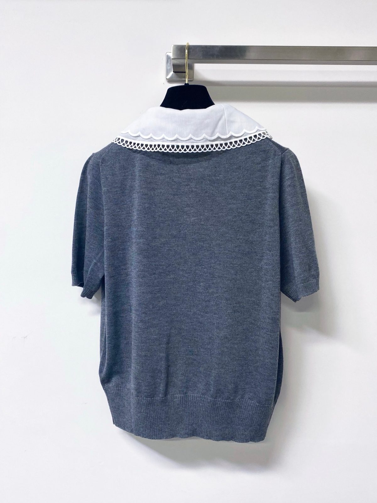 Women's Blue Wool Knit Sweater with Peter Pan Collar