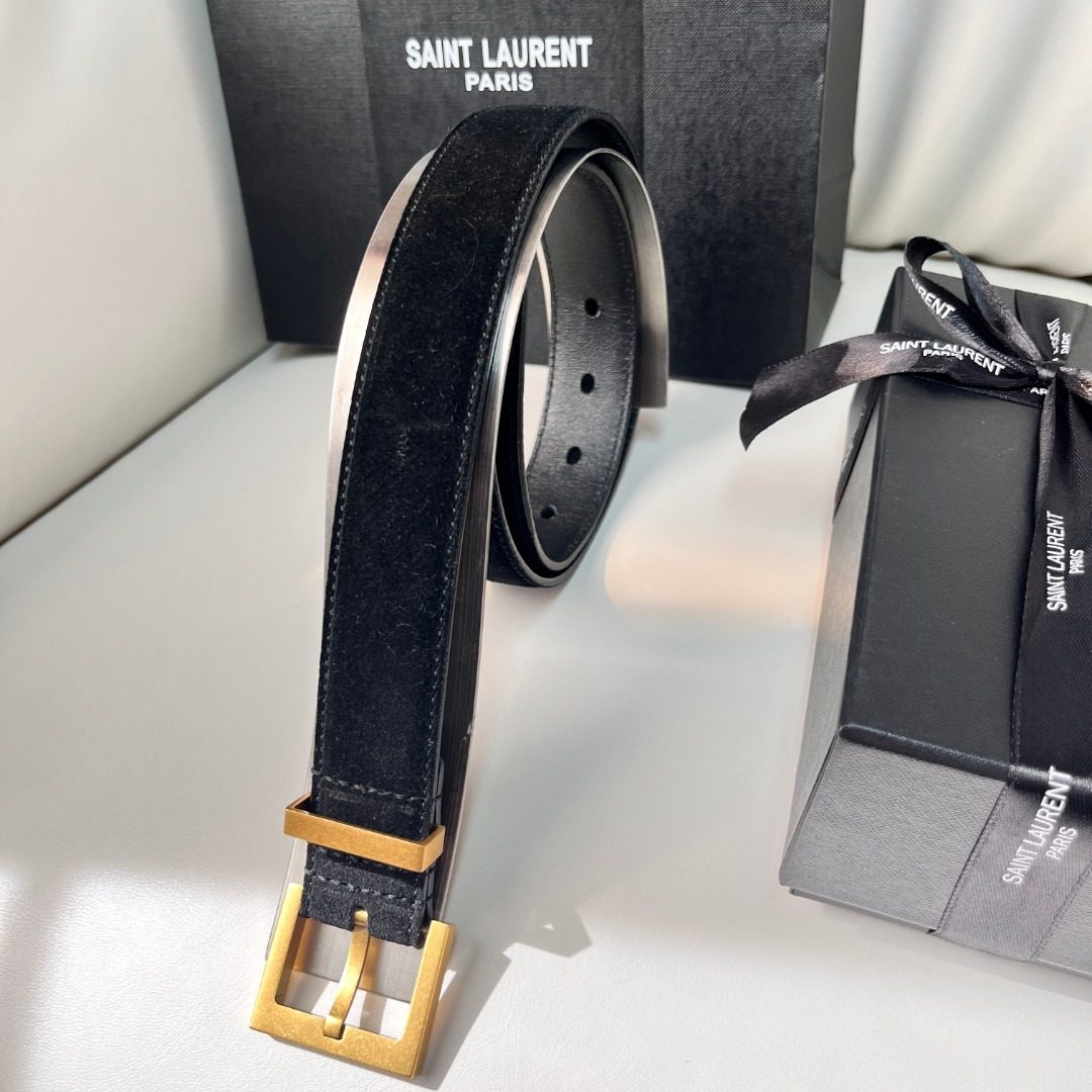 Saint Laurent Paris Suede Gold Buckle Belt