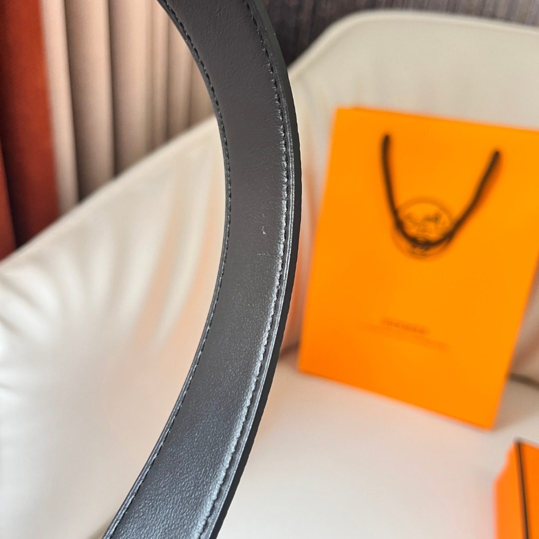 Hermès H Buckle Navy Leather Belt