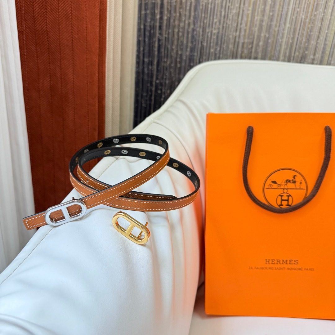 Hermès Reversible Leather Belt with Gold Hardware