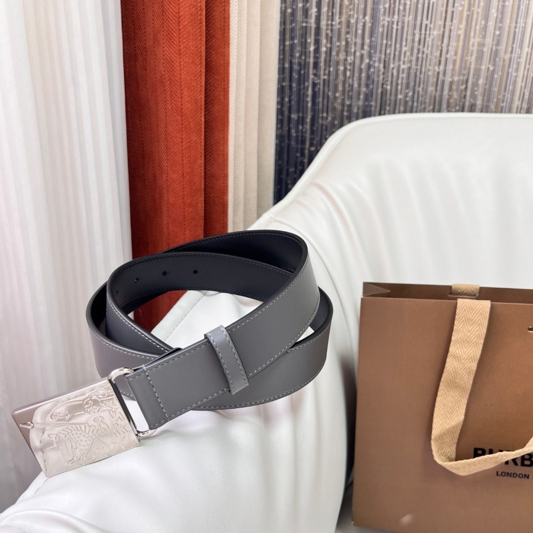 Burberry Leather Belt with Monogram Buckle
