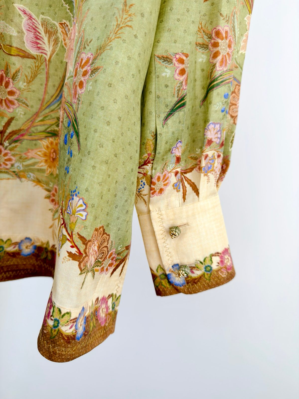Floral Print Silk Blend Jacket with Gold Trim