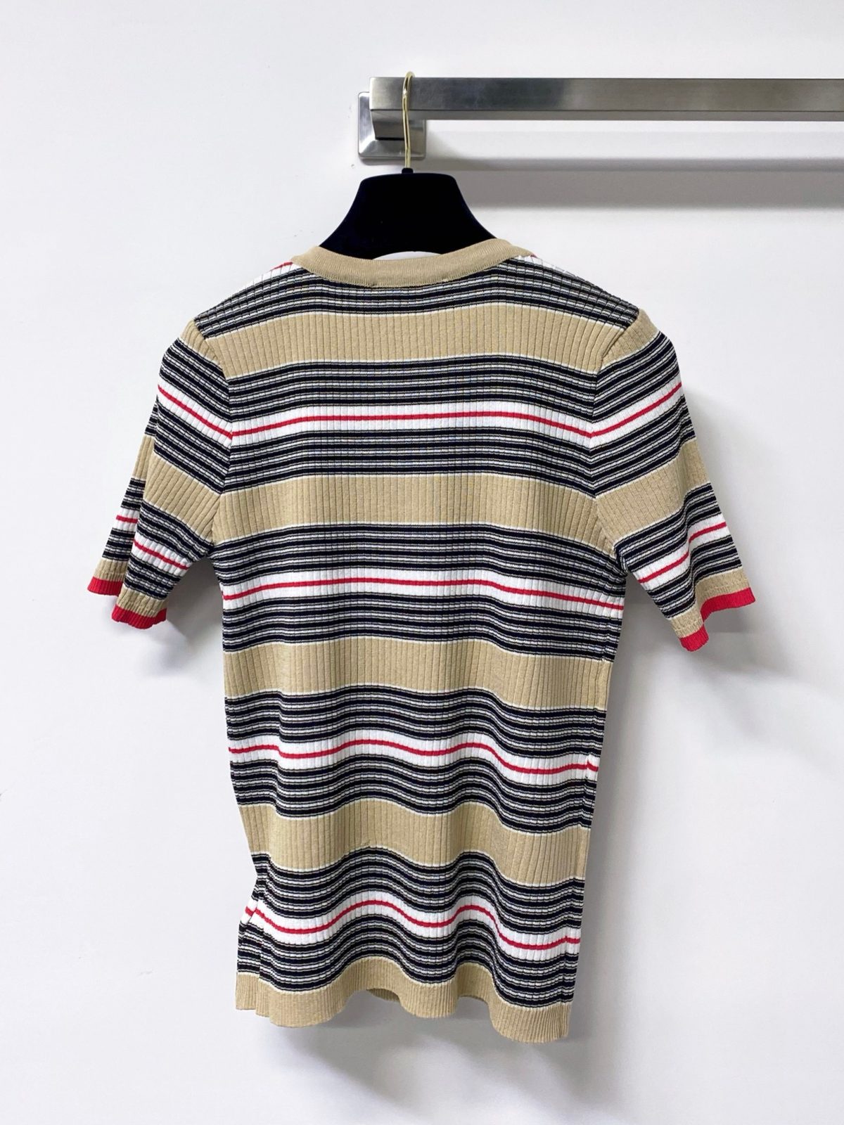 Miu Miu Striped Ribbed Knit T-Shirt