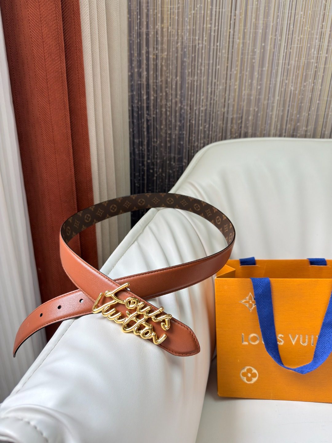 Louis Vuitton Monogram Chain Link Leather Belt