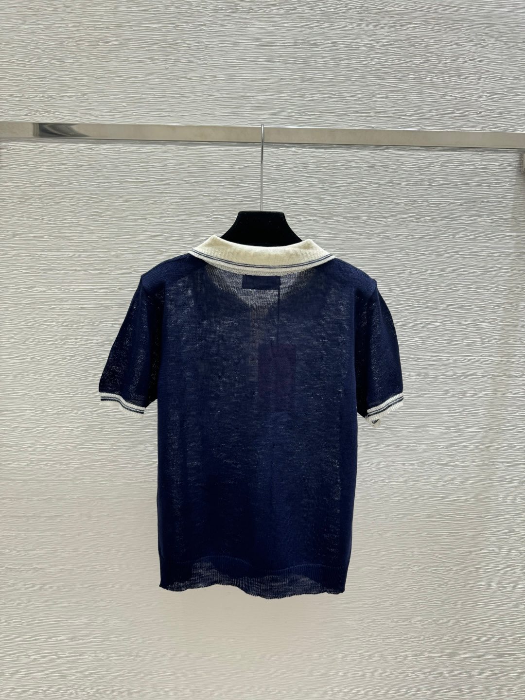 Navy Knit Polo Shirt with Cream Collar