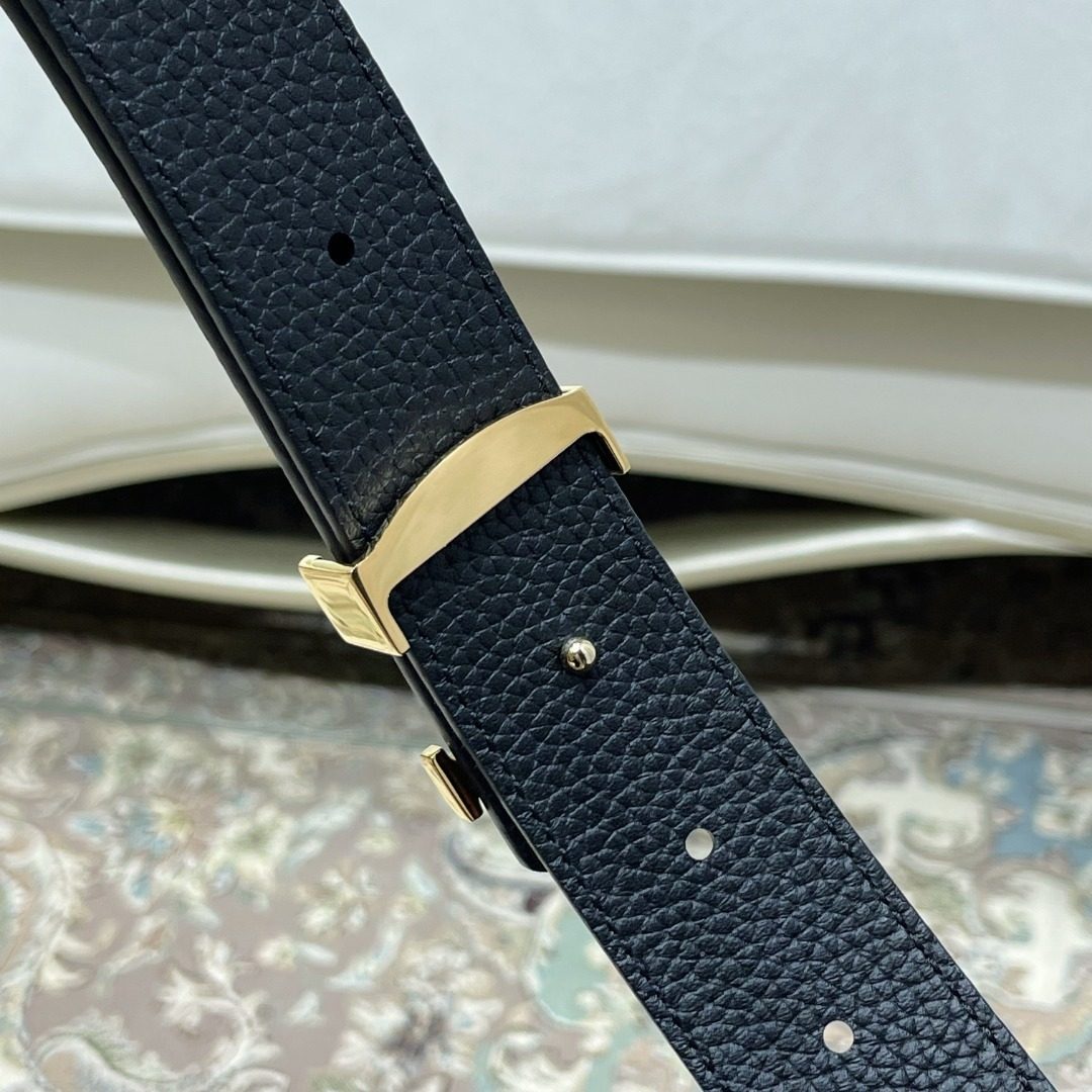 Louis Vuitton Leather Belt with Gold Buckle