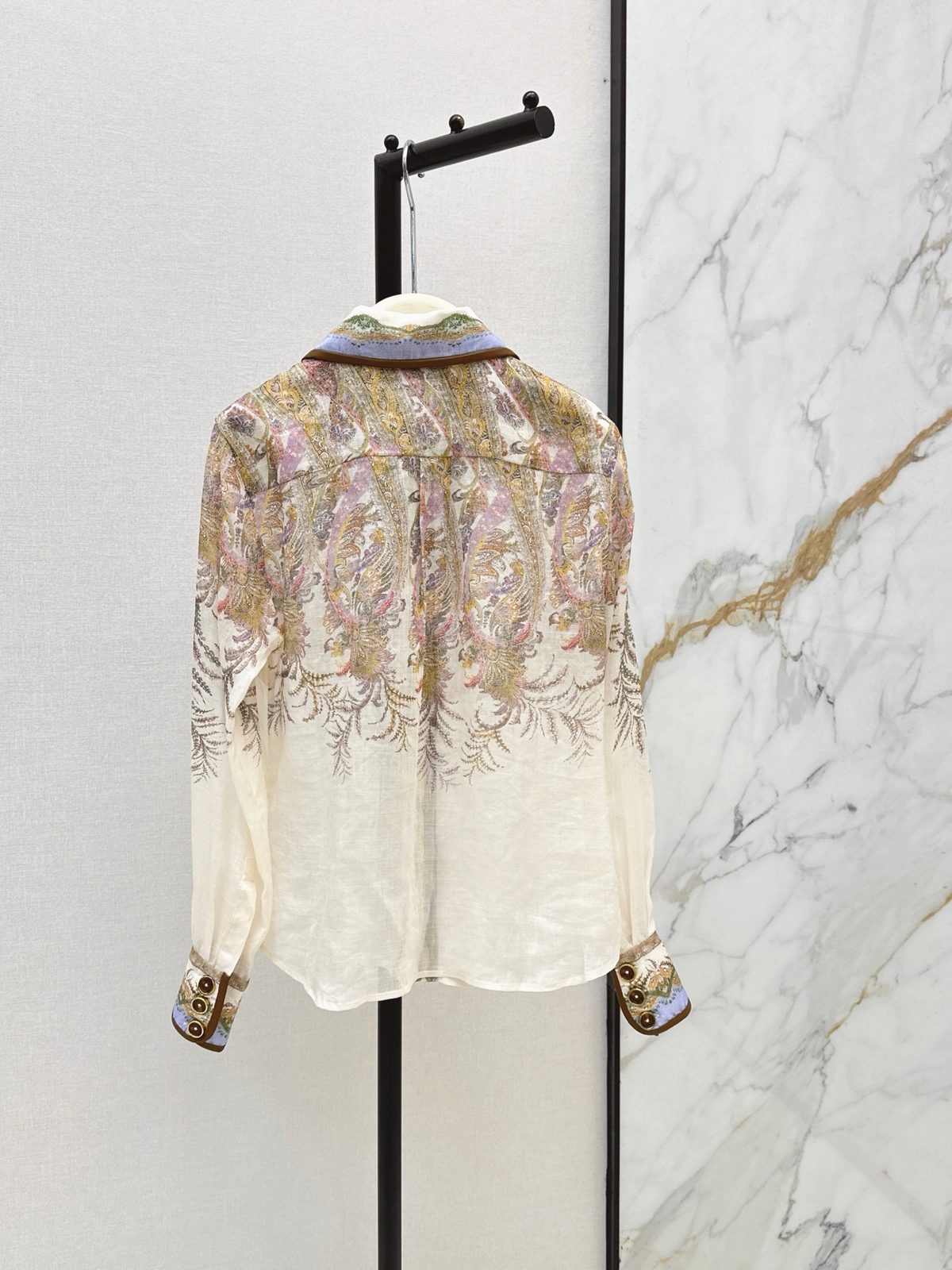 Luxury Embroidered Silk Shirt with Contrast Collar