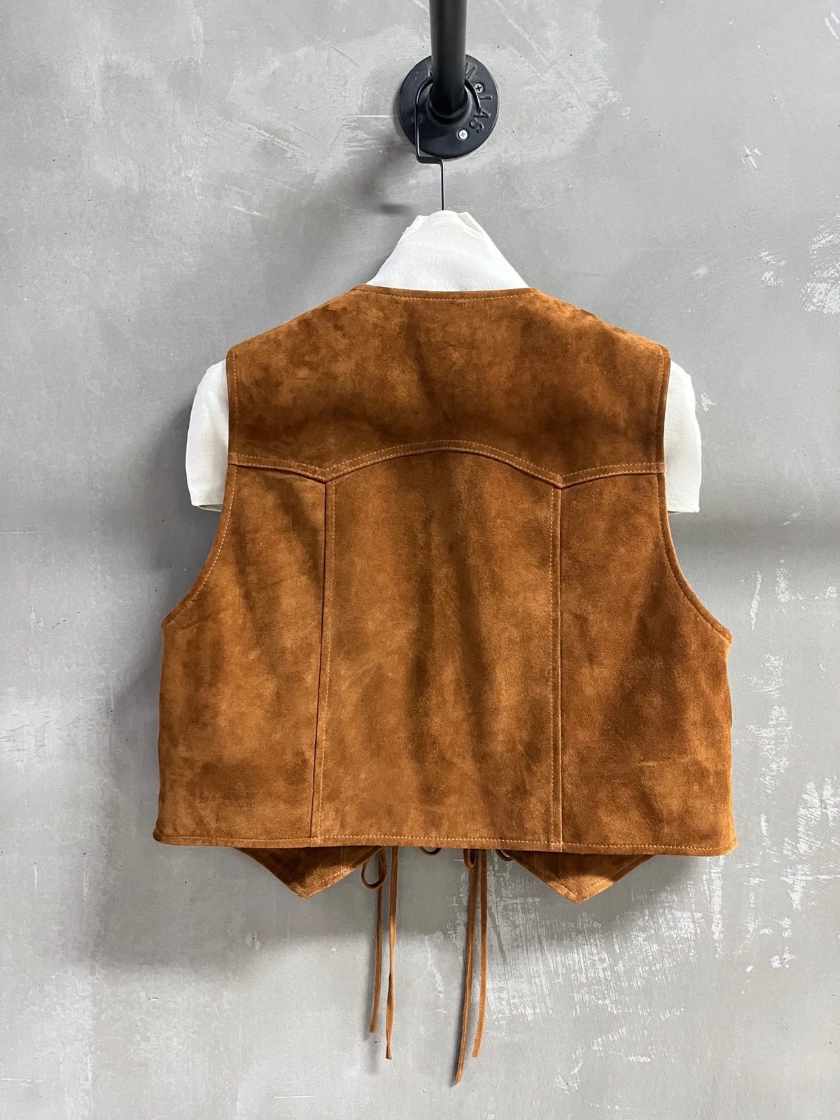 Camel Suede Leather Vest with Drawstring
