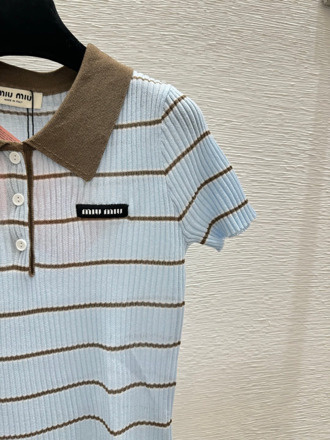 Miu Miu Striped Knit Polo Shirt