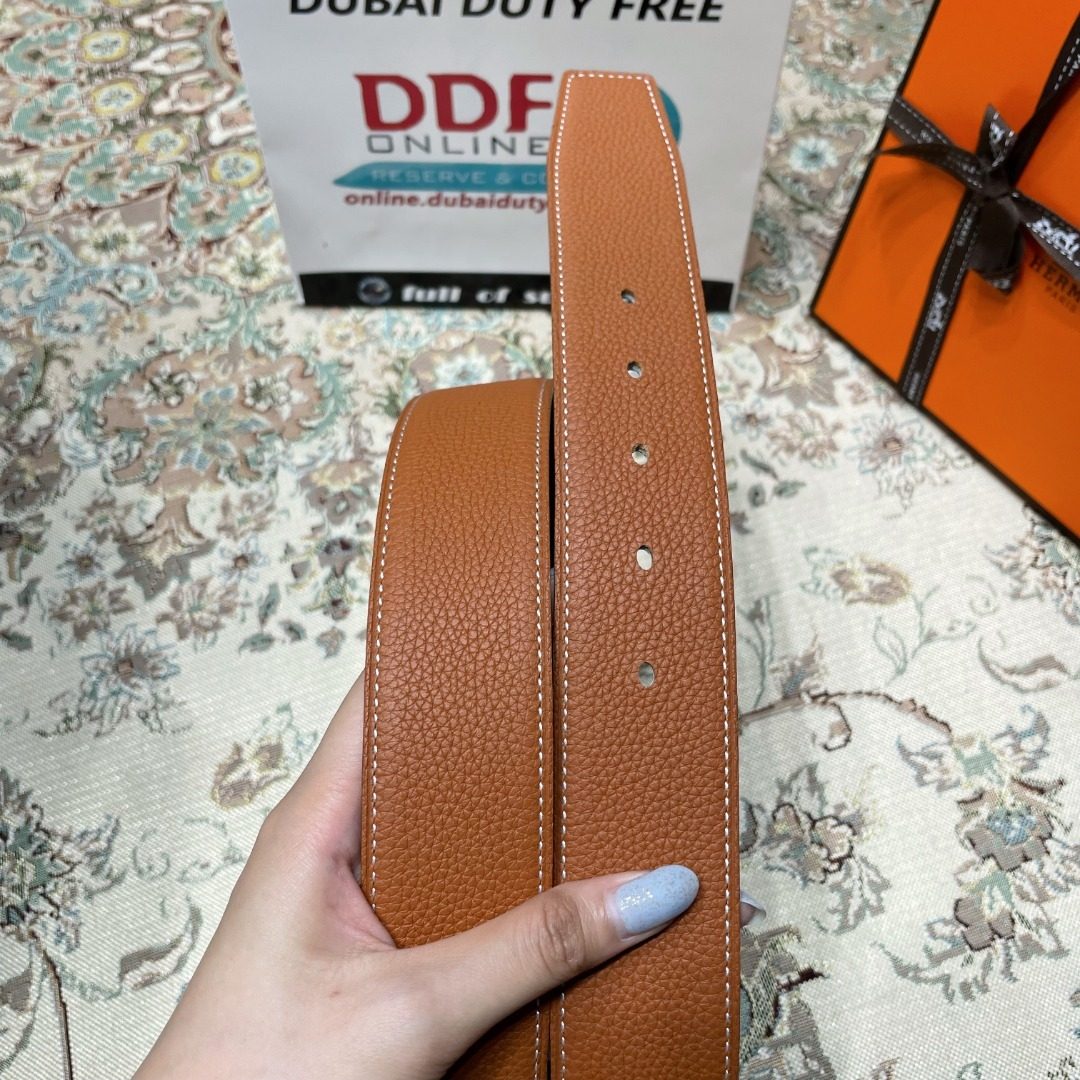 Hermès Clemence Leather Belt with Black Buckle
