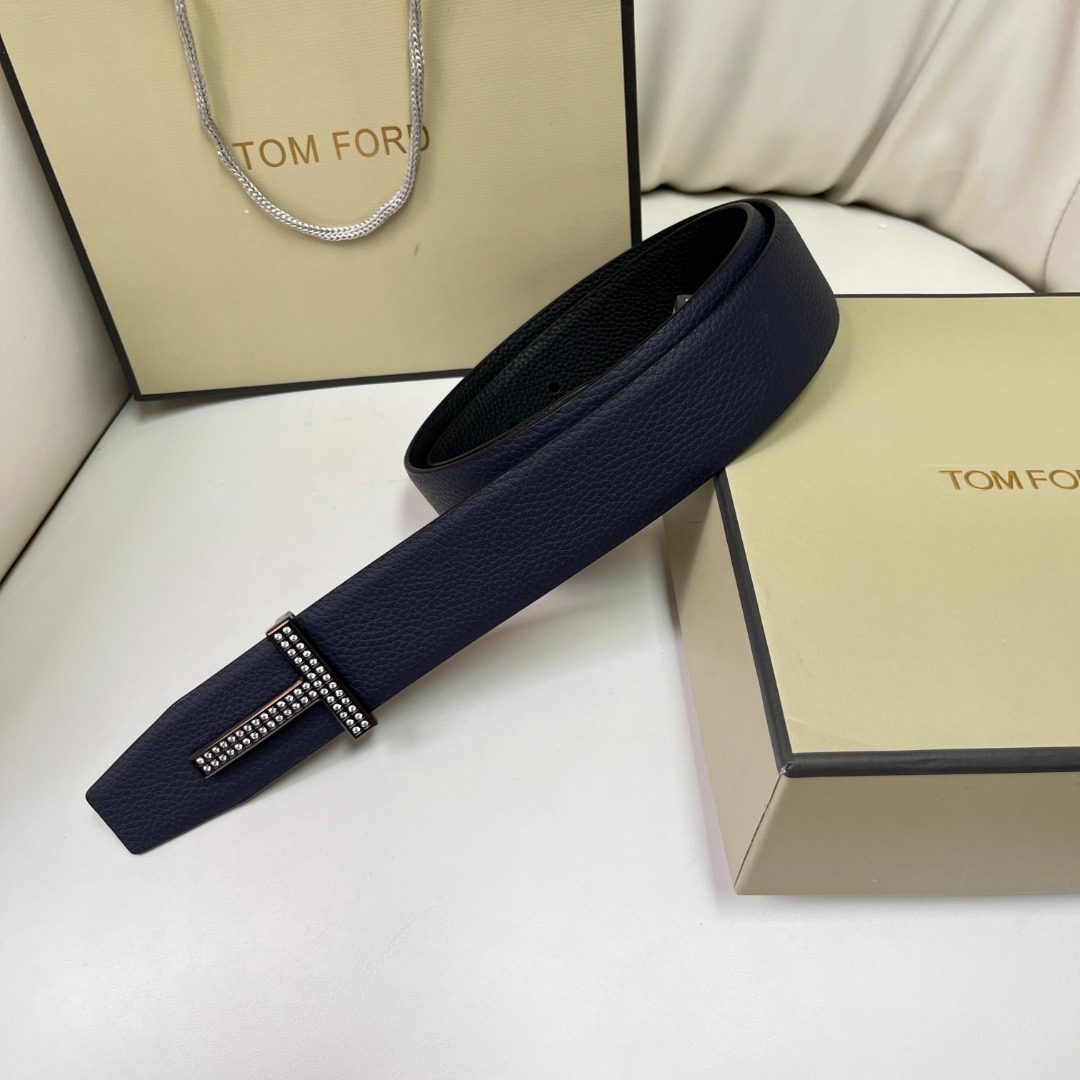 Tom Ford Studded Leather Belt Navy