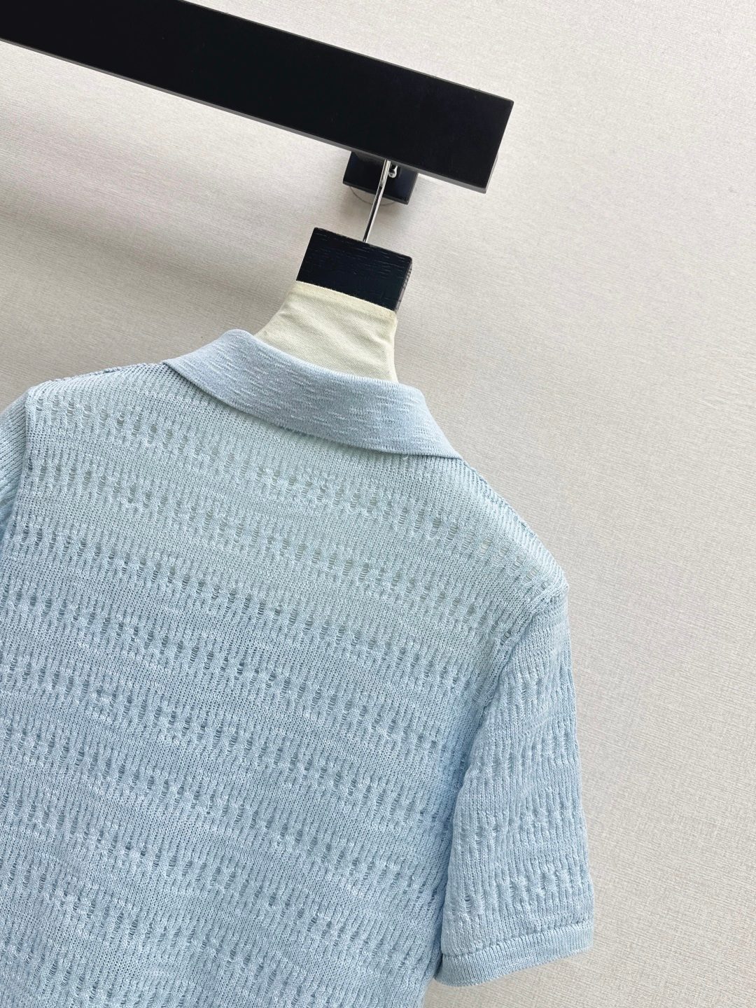 Ribbed Knit Polo Shirt Short Sleeve