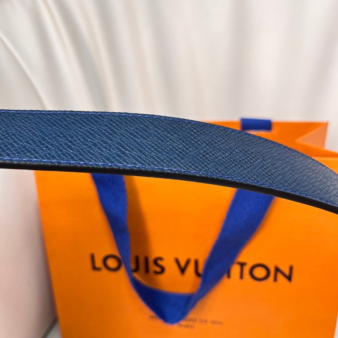 Louis Vuitton Leather Belt with Blue Stripe