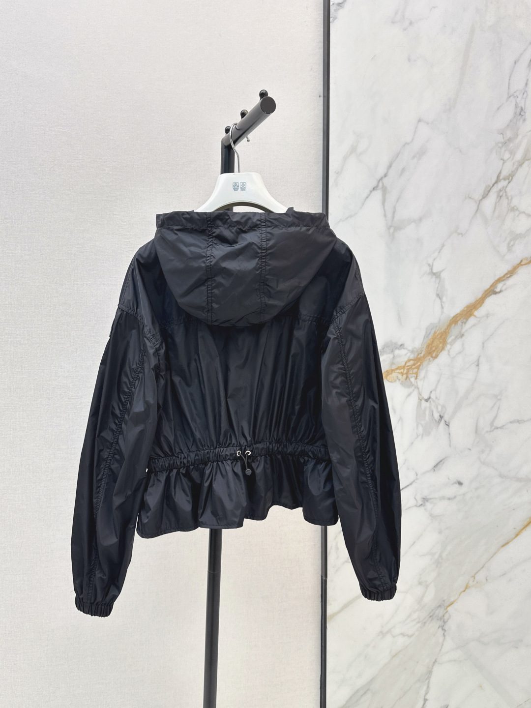 Men's Black Hooded Nylon Windbreaker Jacket