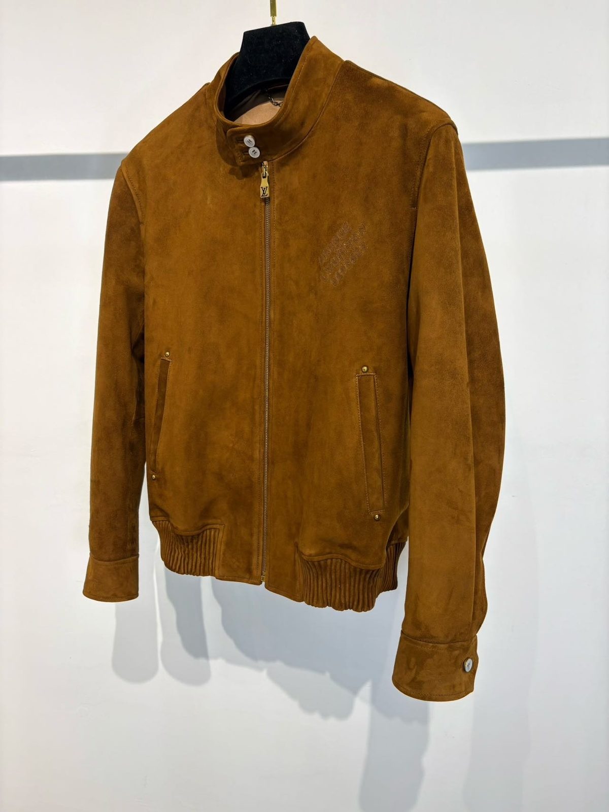 Camel Suede Zip-Up Bomber Jacket