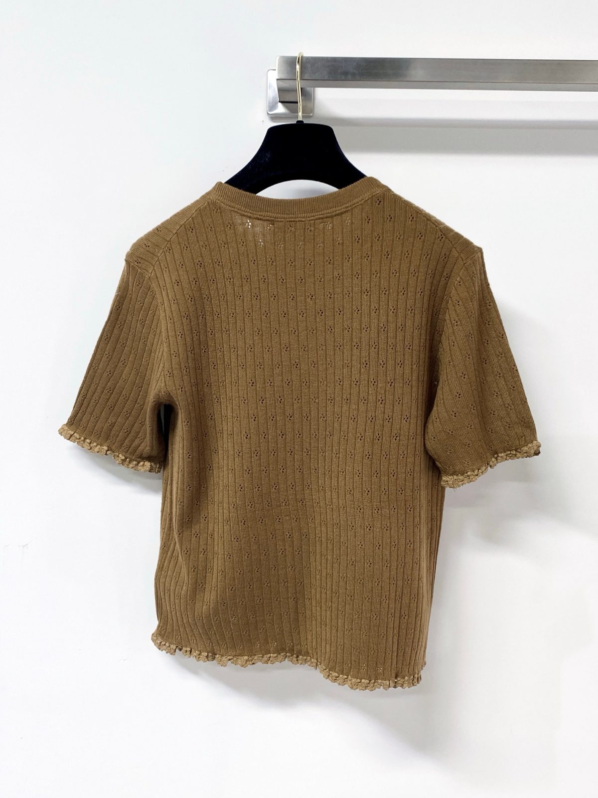 Miu Miu Ribbed Knit Short Sleeve T-Shirt