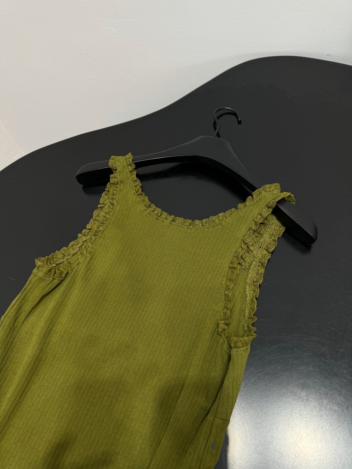 Ribbed Knit Tank Top with Ruffle Trim