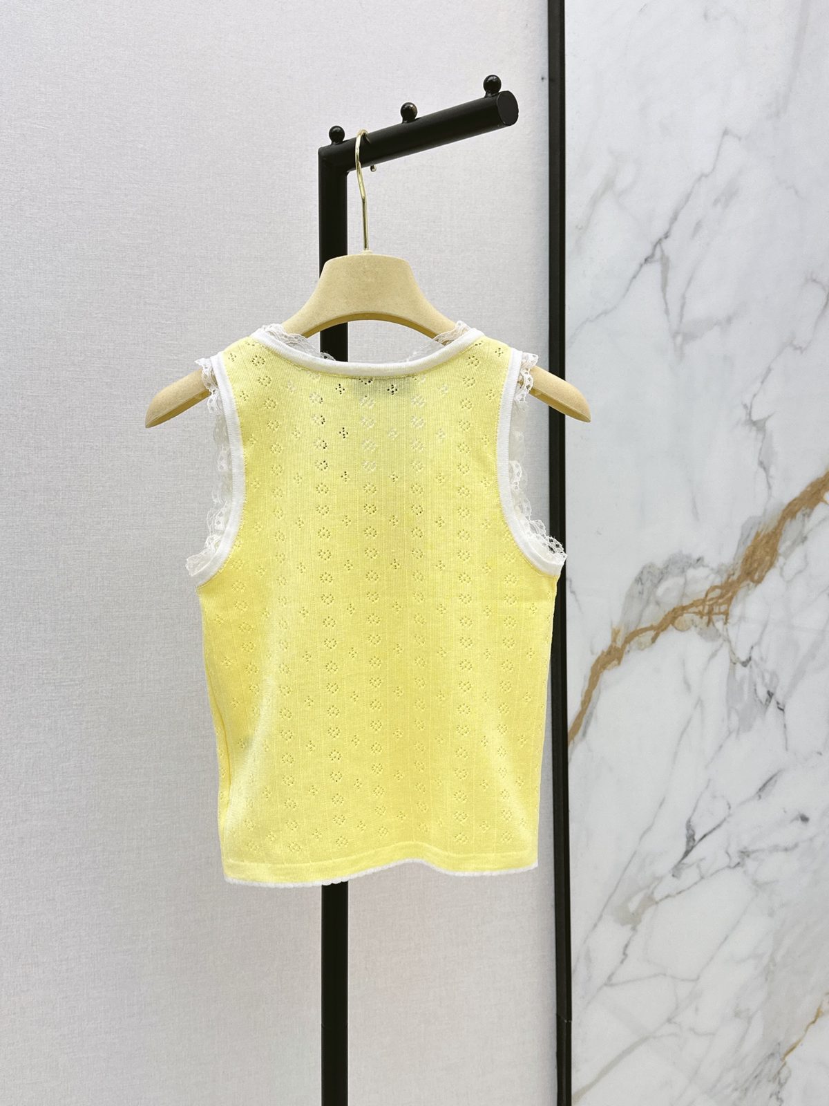 Miu Miu Eyelet Knit Tank Top Yellow