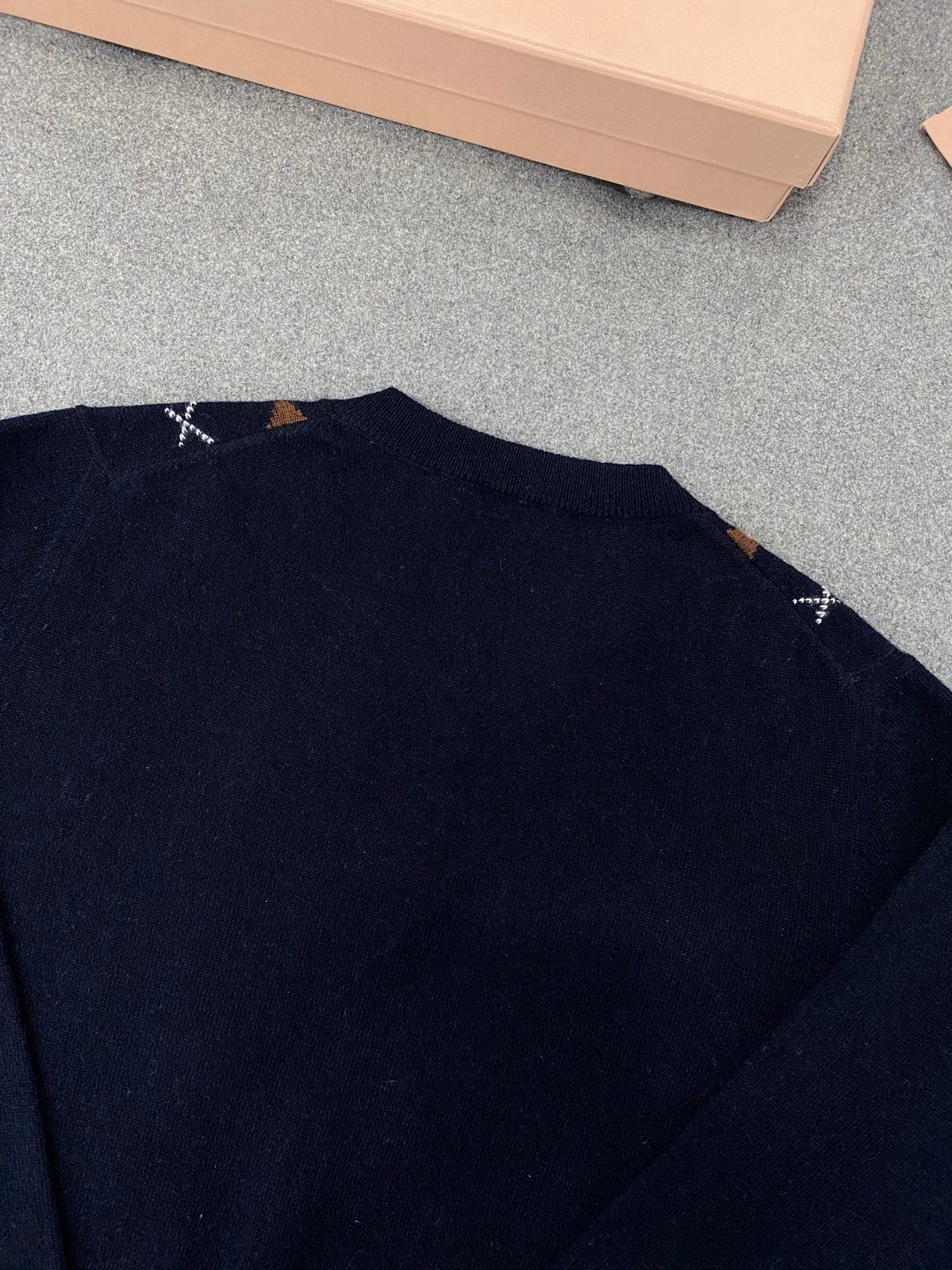 Miu Miu Argyle Cardigan Sweater Navy