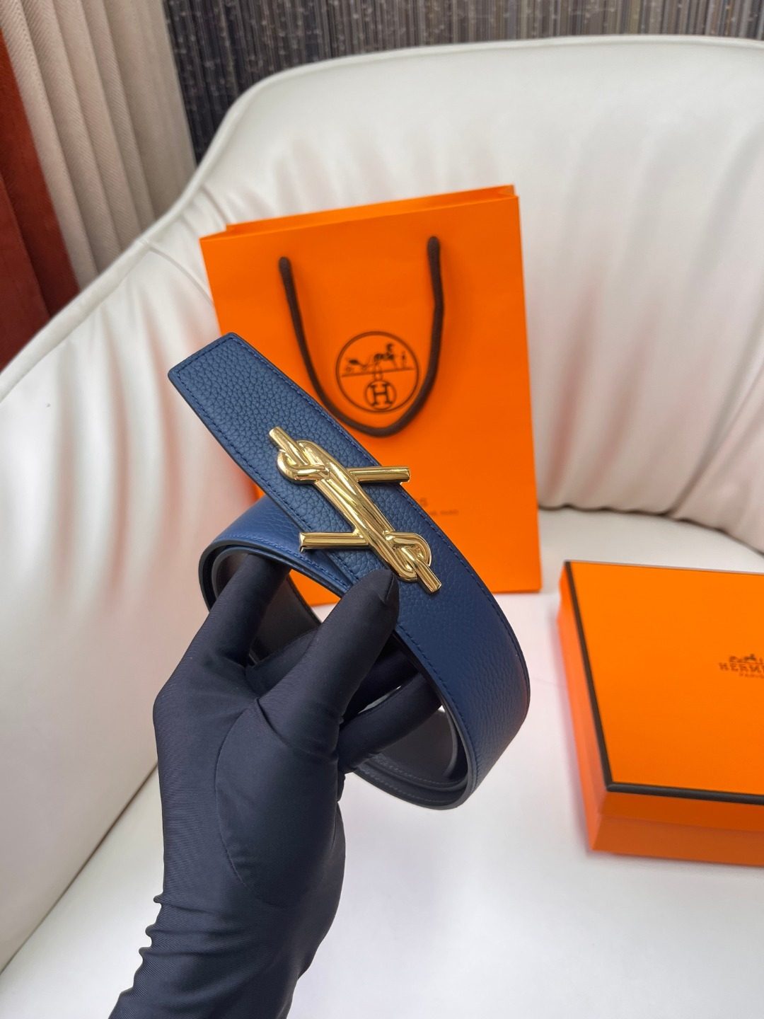 Hermès Reversible Leather Belt with Gold Hardware