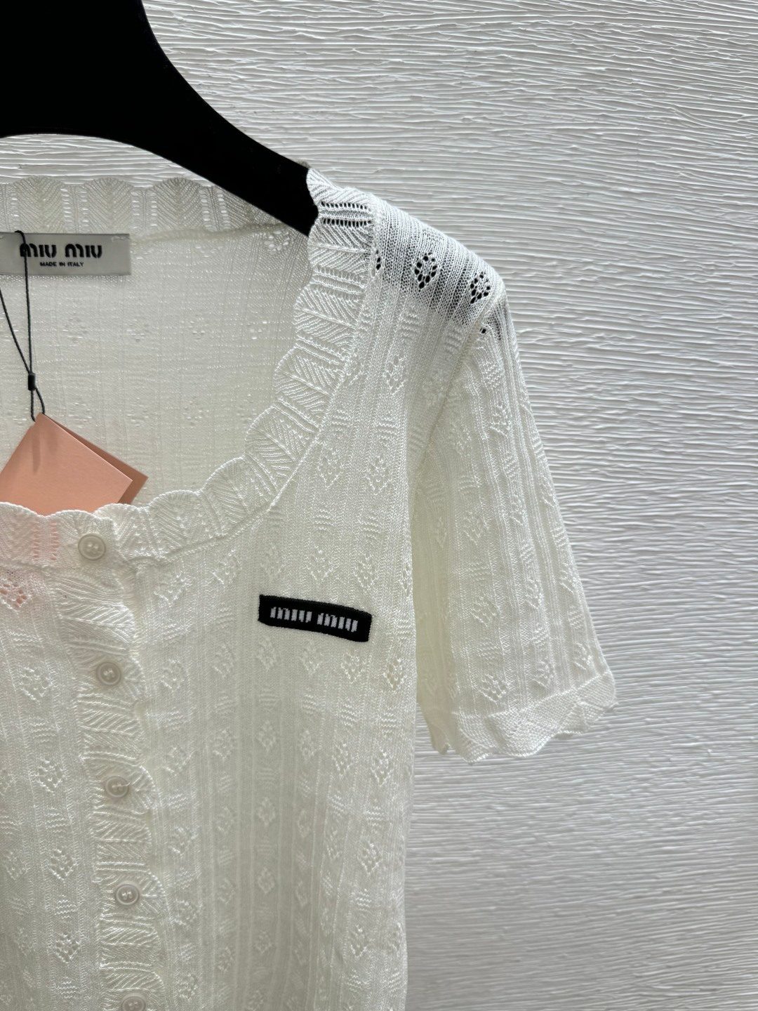 Miu Miu Lace Short-Sleeve Knit Top