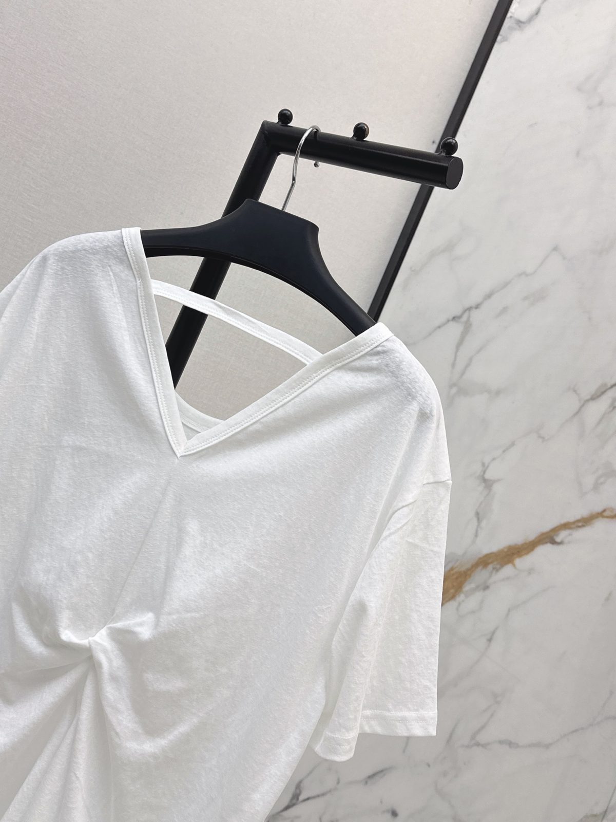 Prada Triangle Logo White V-Neck T-Shirt