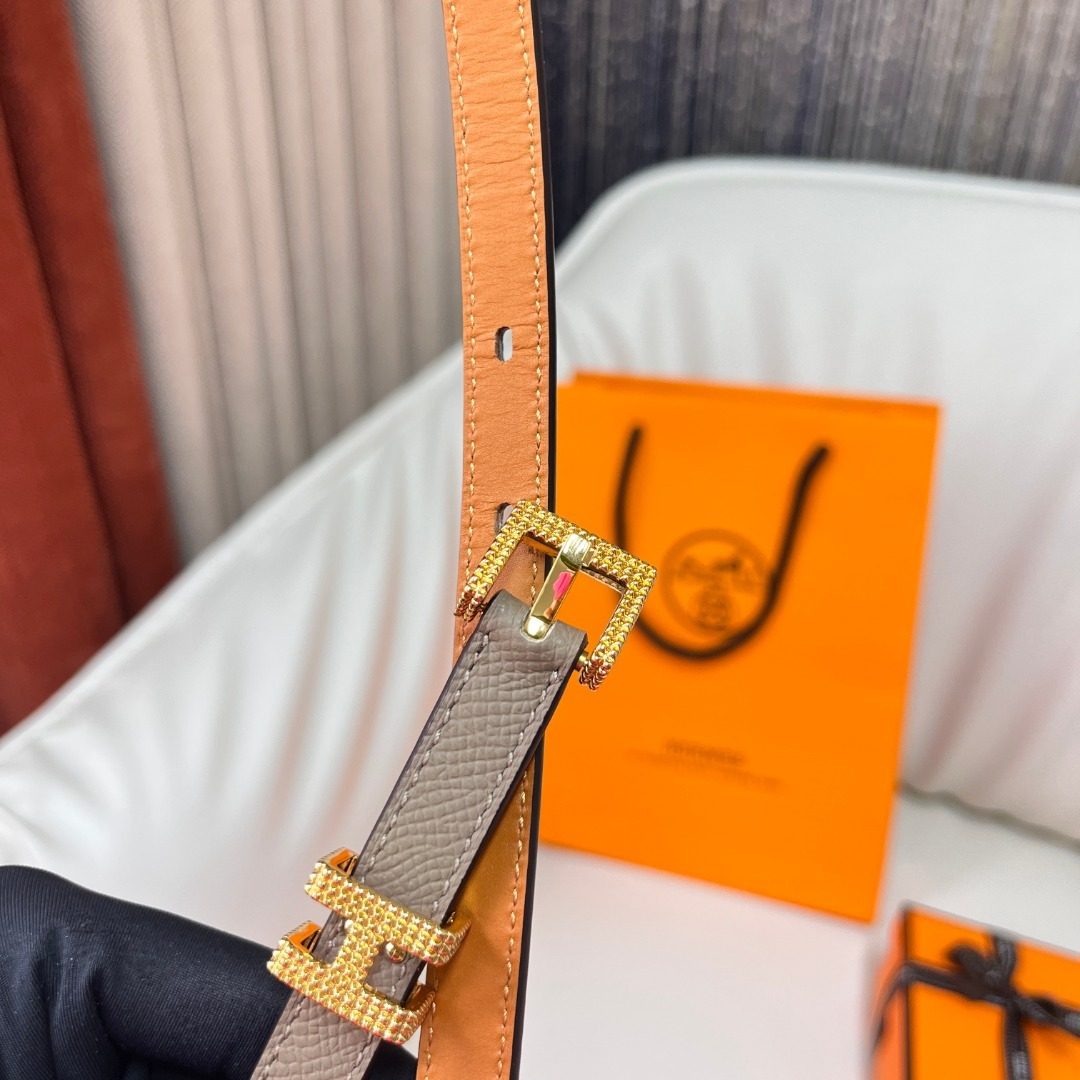 Hermès Reversible Leather Belt with Gold Hardware