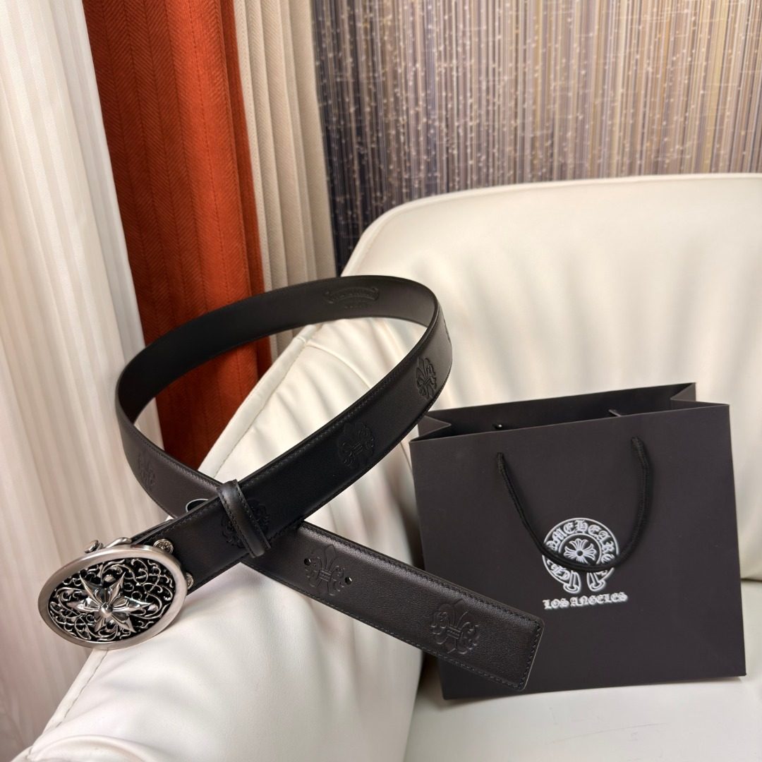 Chrome Hearts Leather Belt with Ornate Buckle