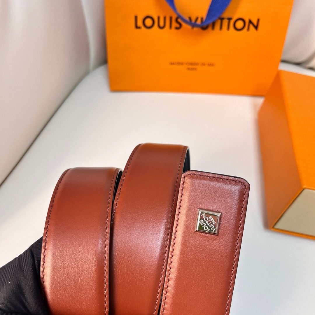 Louis Vuitton Leather Belt with Silver Buckle