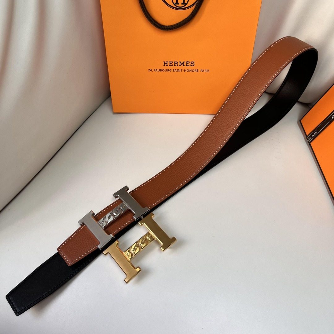Hermès Reversible Leather Belt with H Buckle