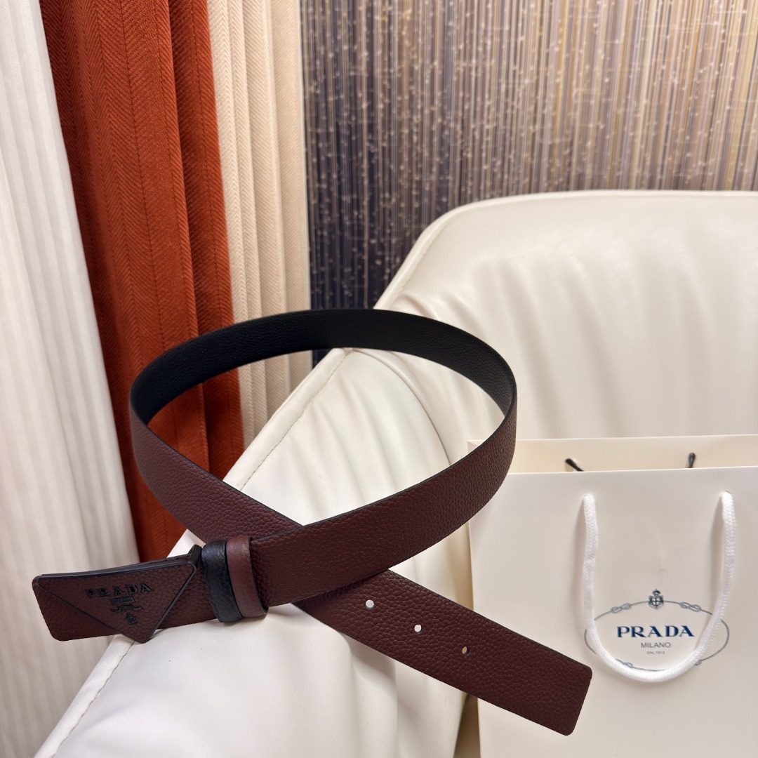 Prada Leather Triangle Buckle Belt