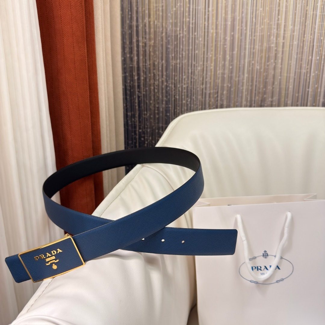 Prada Saffiano Leather Belt Blue