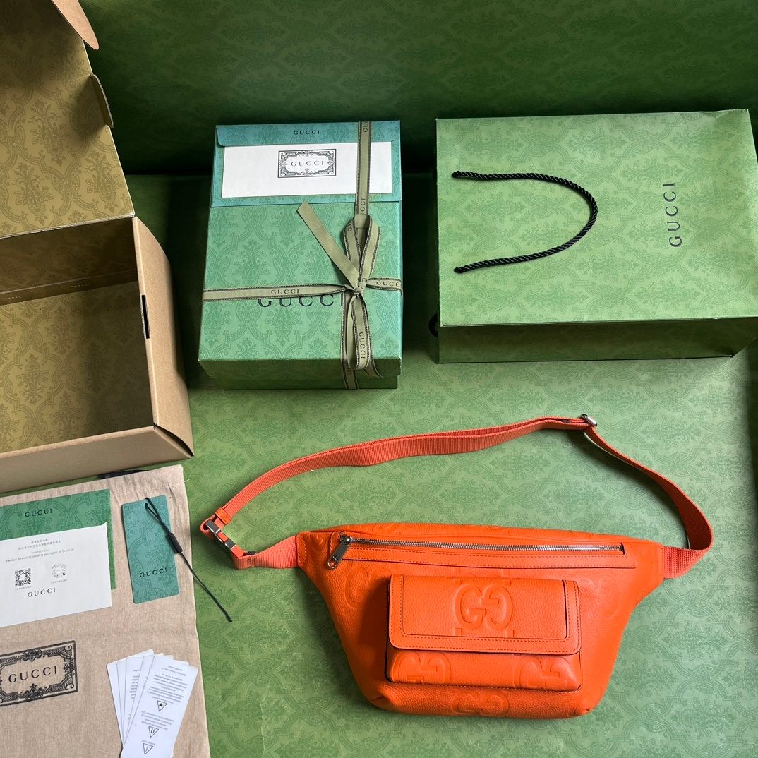 Gucci GG Embossed Orange Leather Belt Bag