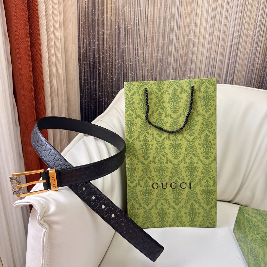 Gucci GG Embossed Leather Belt Black