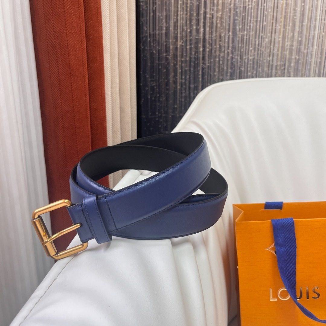 Louis Vuitton Leather Belt Navy Blue