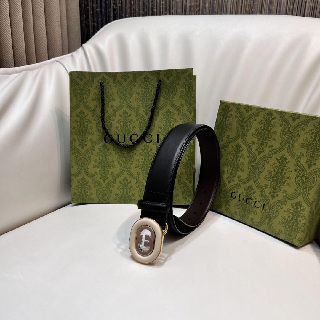 Gucci Interlocking G Leather Belt Black