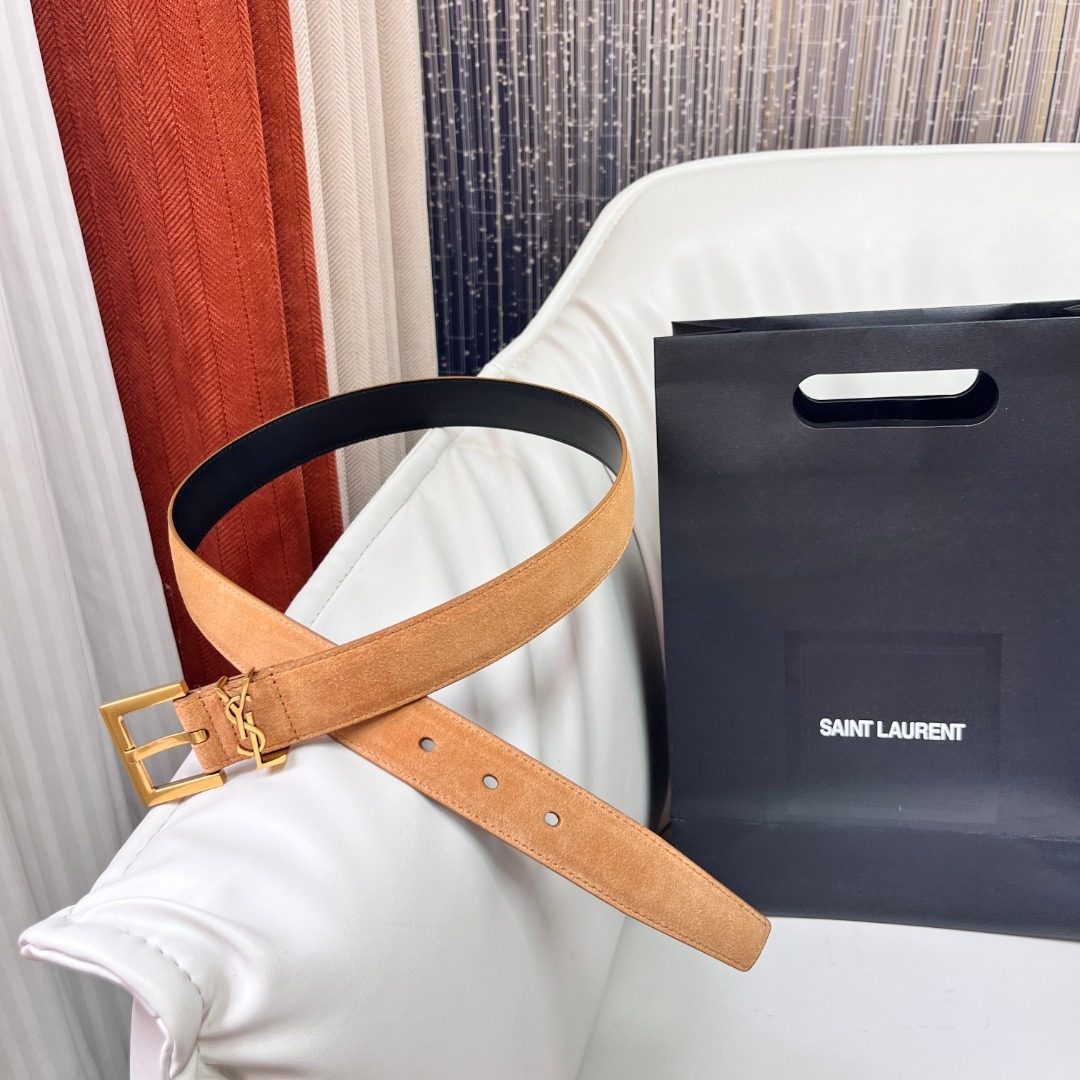 Saint Laurent Suede Leather Belt with YSL Buckle