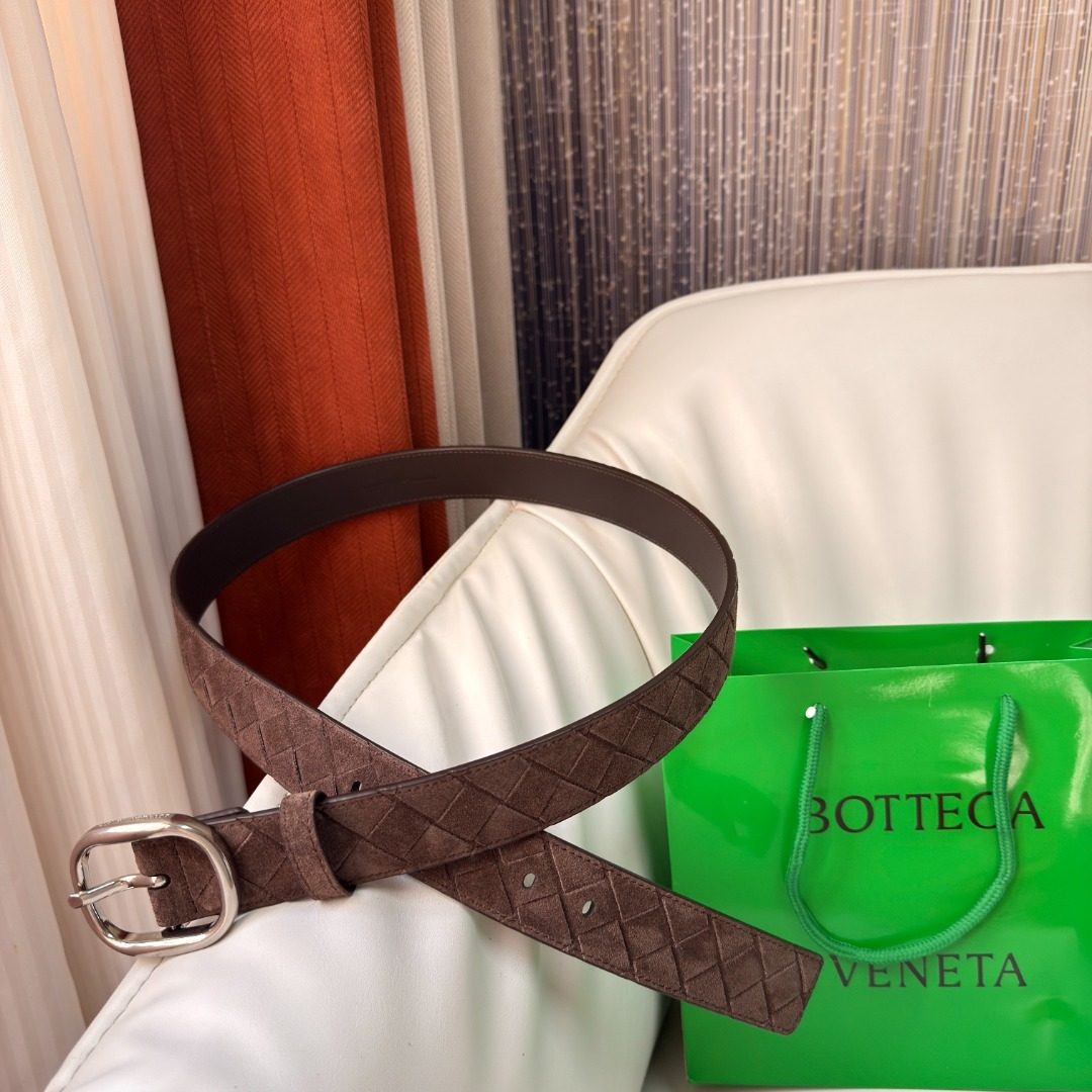 Bottega Veneta Intrecciato Leather Belt Brown