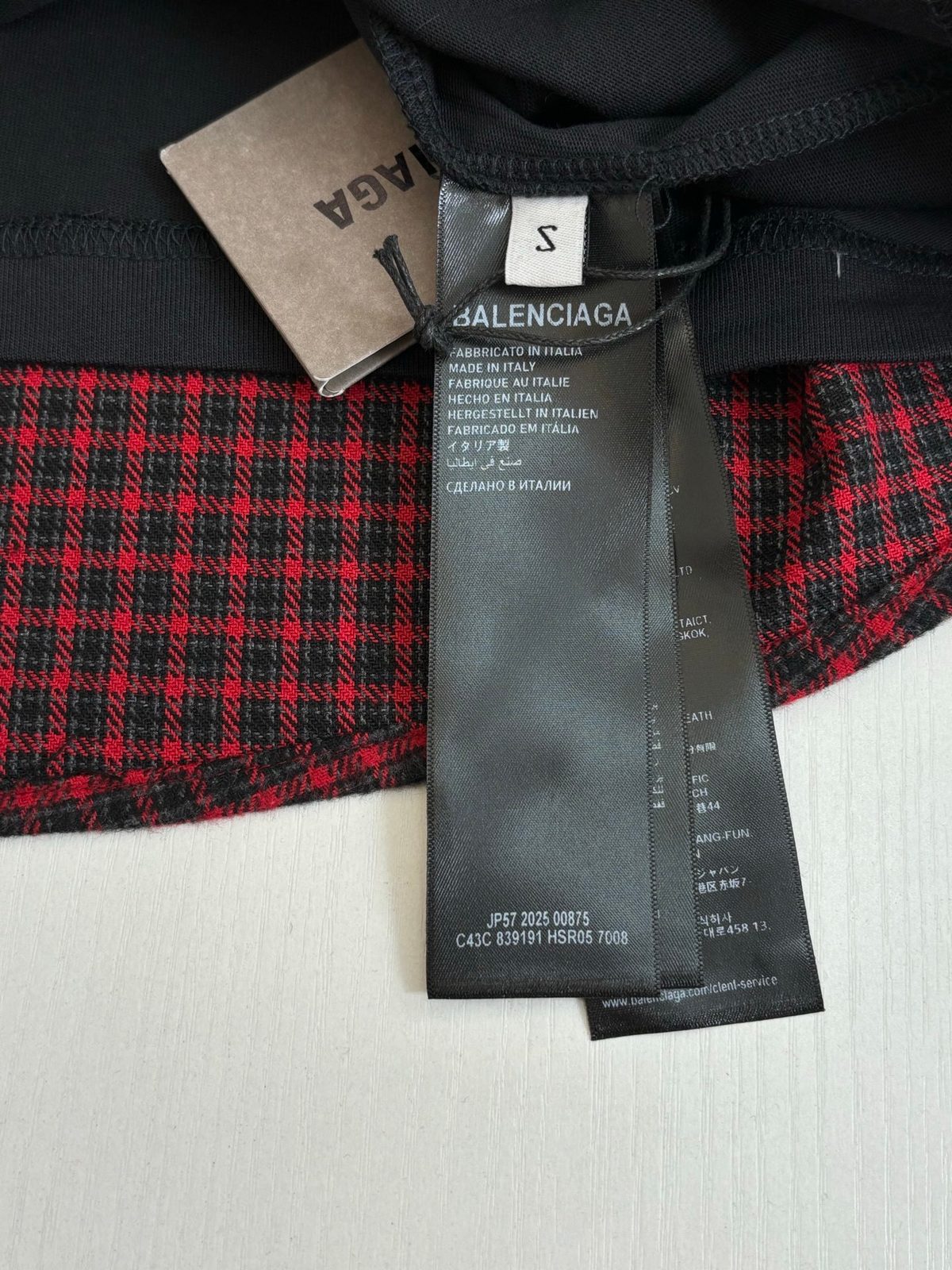 Balenciaga Red Plaid Short-Sleeve Shirt Jacket