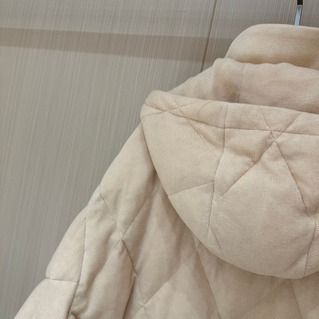 Cream Quilted Hooded Puffer Coat
