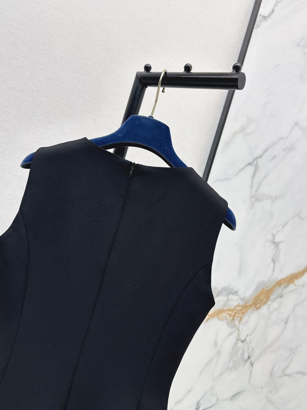Sleeveless Black Wool Shift Dress
