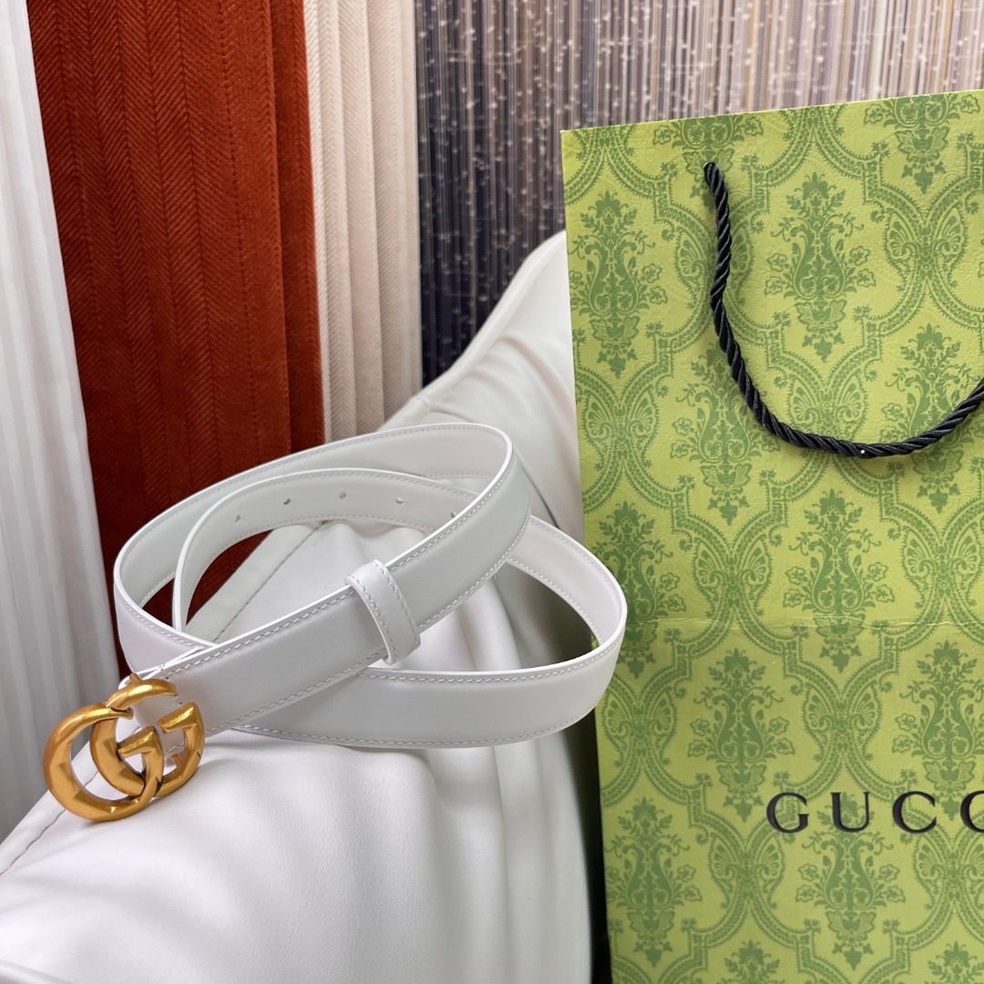 Gucci GG Marmont White Leather Belt