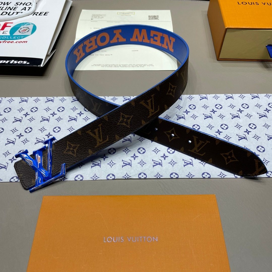 Louis Vuitton Monogram Reversible Leather Belt Blue