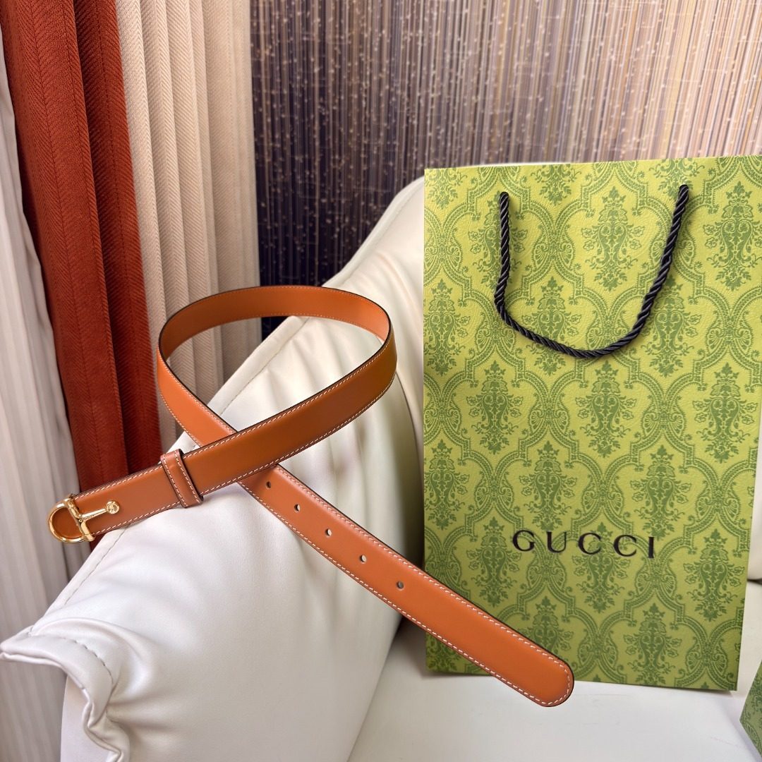 Gucci GG Damask Leather Belt Tan