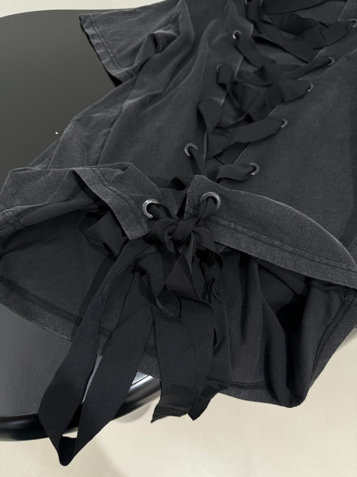 Black Lace-Up Denim T-Shirt