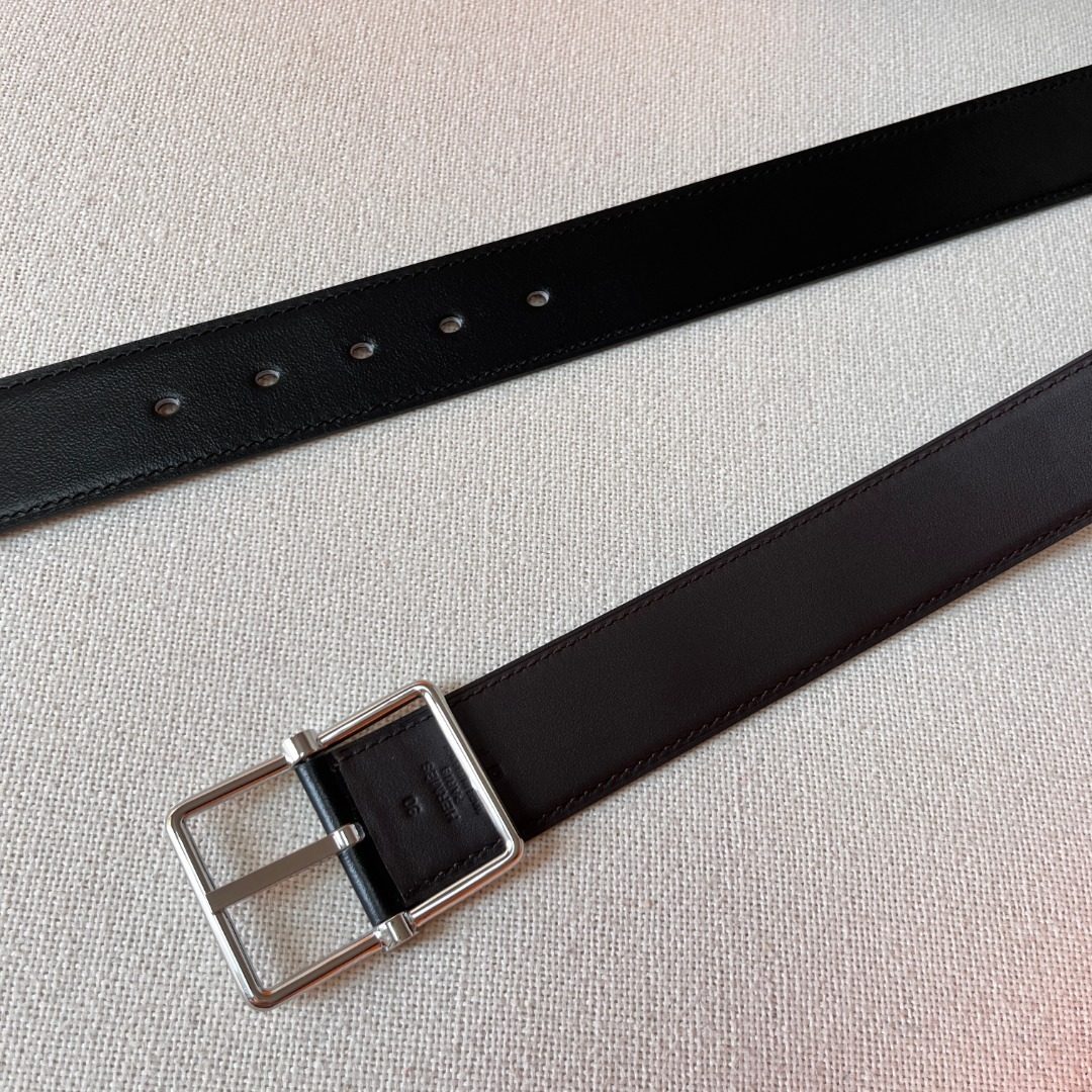 Hermès Black Leather Belt with Square Buckle