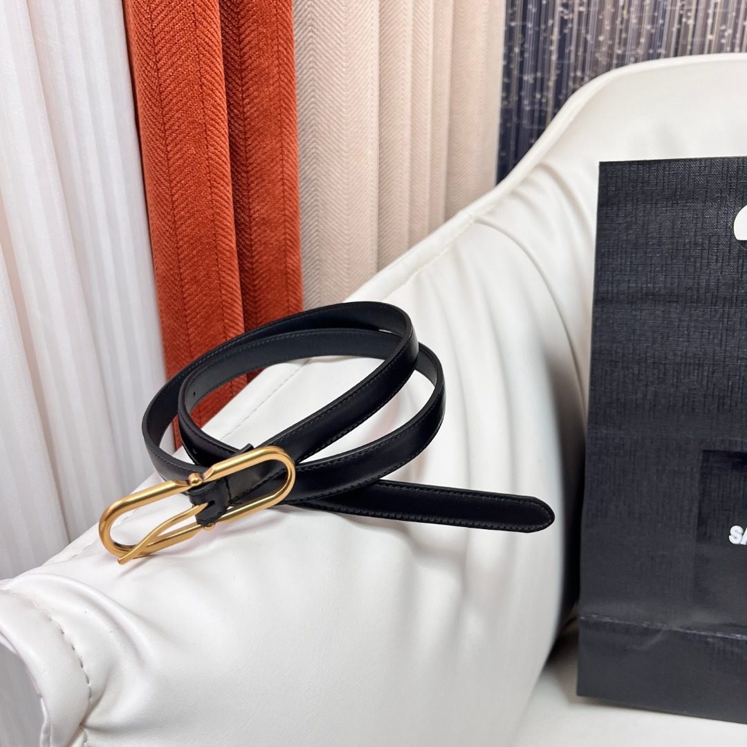 Saint Laurent Black Leather Belt Gold Buckle