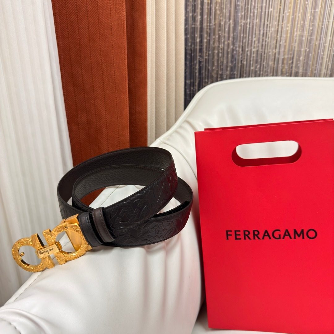 Ferragamo Gancini Black Leather Belt